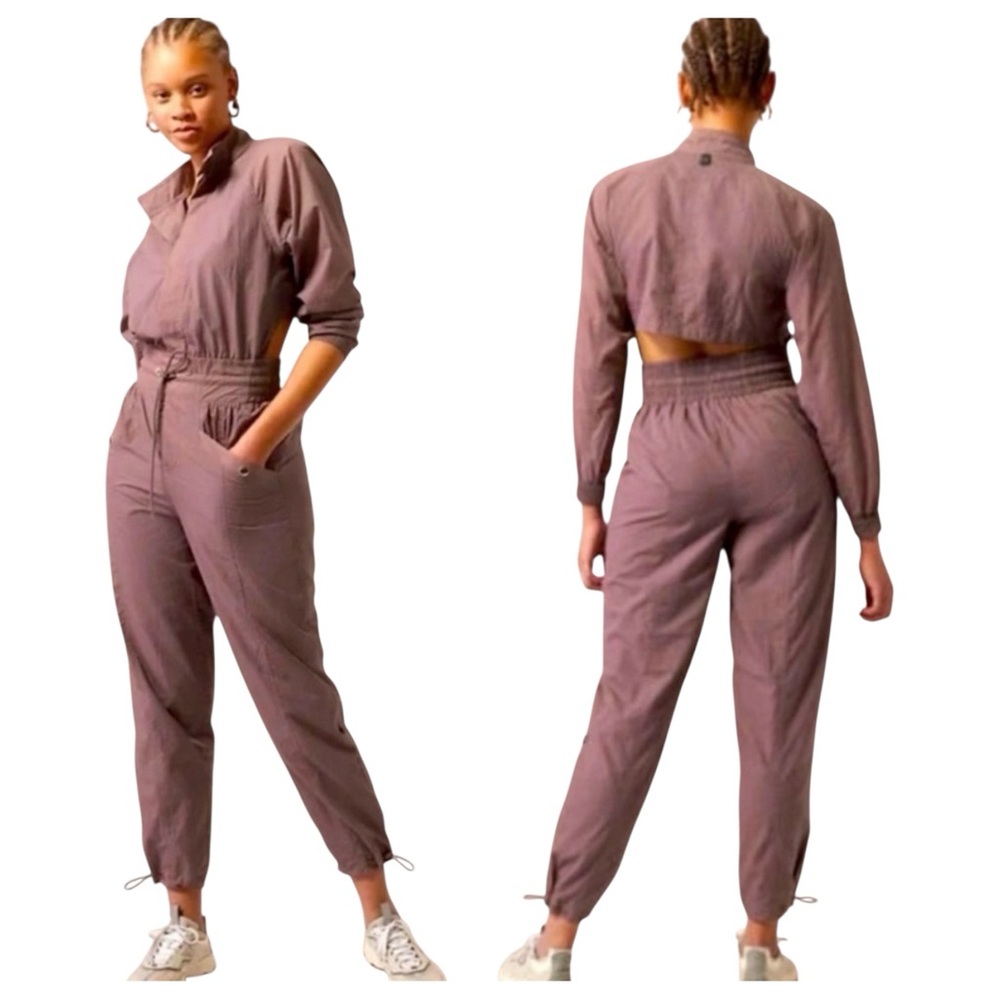 Athleta x‎ Alicia Keys Utility Jumpsuit Nylon Open Back Mauve Parachute Womens 0 - Picture 2 of 16